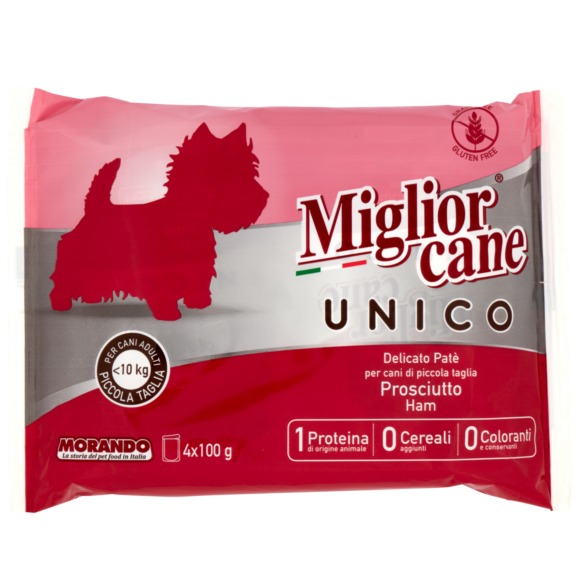 MIGLIORCANE UNICO PATE 4X100GR. PROSCIUTTO