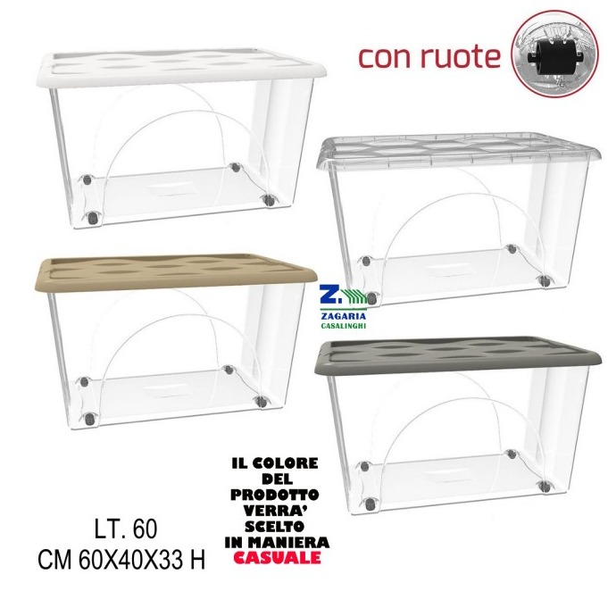 STORAGE BOX DUNE 60L C/RUOTE TRASP+COP BIANCO PANN