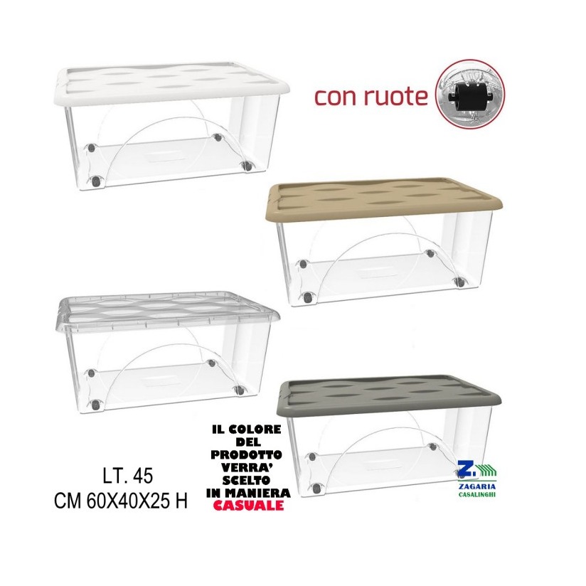 STORAGE BOX DUNE 45L C/RUOTE TRASP+COP BIANCO PANN